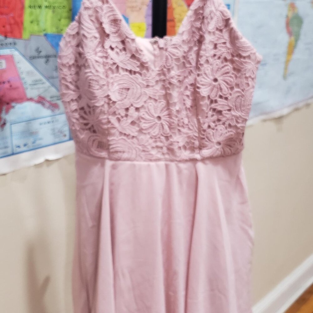 Lulus Sweet Emotions Mauve Pink Crochet Lace Skater Dress - Size S